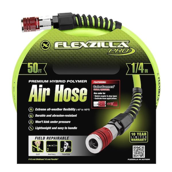 Flexzilla Pro Air Hose, 1/4" x 50, w ColorConnex HFZP1450YW2-D - main
